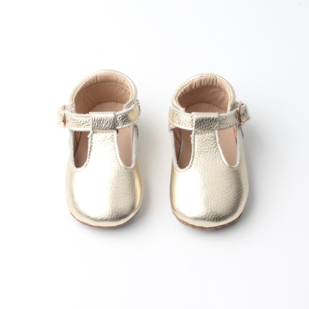 New Born 0-6 months old Soft-Sole Baby Mary Janes Gold Baby Shoes Toddler shoes